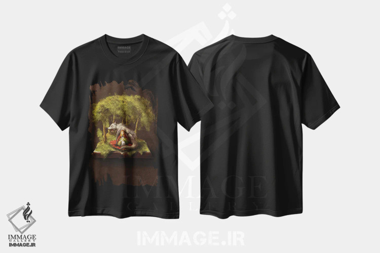 تیشرت مشکی طرح دار دختر و گرگ، هنر دیجیتال اثر دیوگو وریسی مو | immage.ir