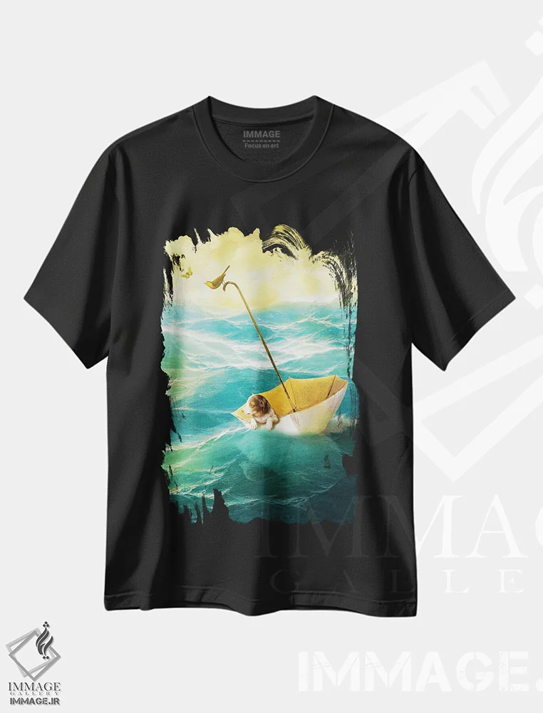 تیشرت مشکی طرح دار رانده شدن به دوردست، هنر فاخر معاصر اثر دیوگو وریسی مو | immage.ir