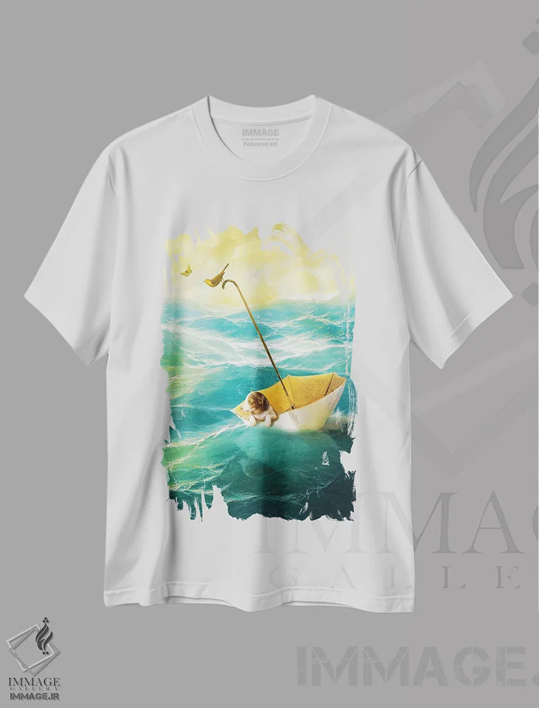 تیشرت سفید طرح دار رانده شدن به دوردست، هنر فاخر معاصر اثر دیوگو وریسی مو | فروشگاه ایماژ