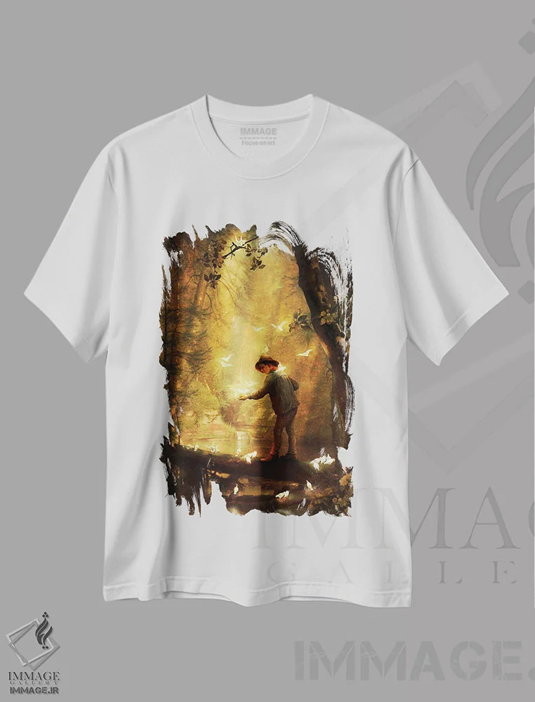 تیشرت سفید طرح دار جنگل درخشان، مدیوم اثر دیوگو وریسی مو | فروشگاه ایماژ