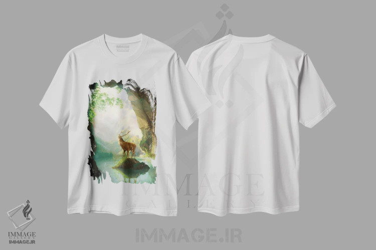 تیشرت سفید طرح دار طلوع گوزنی، مدیوم اثر دیوگو وریسی مو | فروشگاه ایماژ