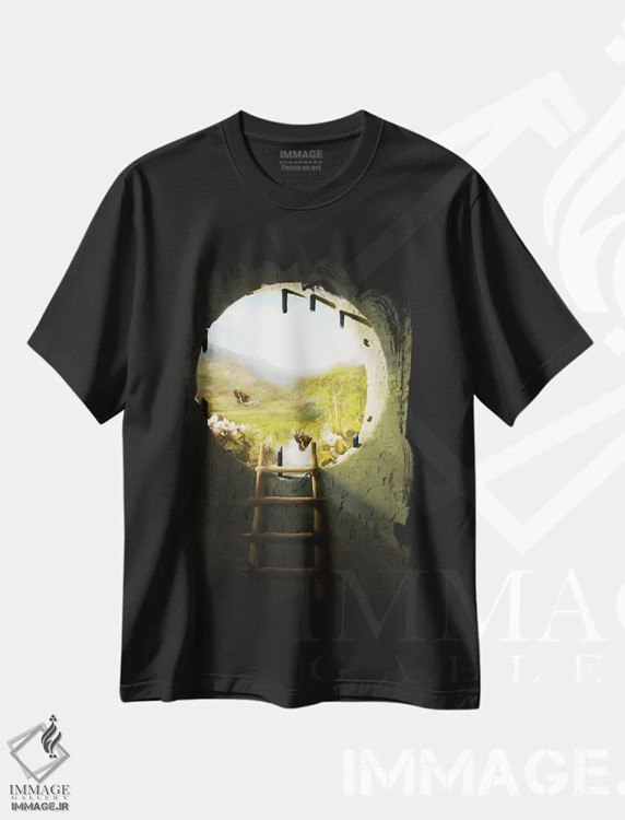 تیشرت مشکی طرح دار فرار، مدیوم اثر دیوگو وریسی مو | فروشگاه ایماژ