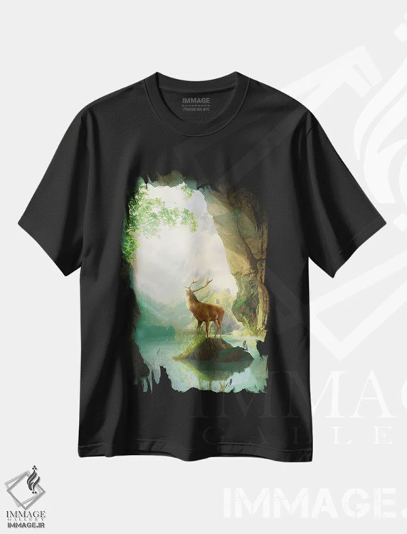 تیشرت مشکی طرح دار طلوع گوزنی، مدیوم اثر دیوگو وریسی مو | immage.ir