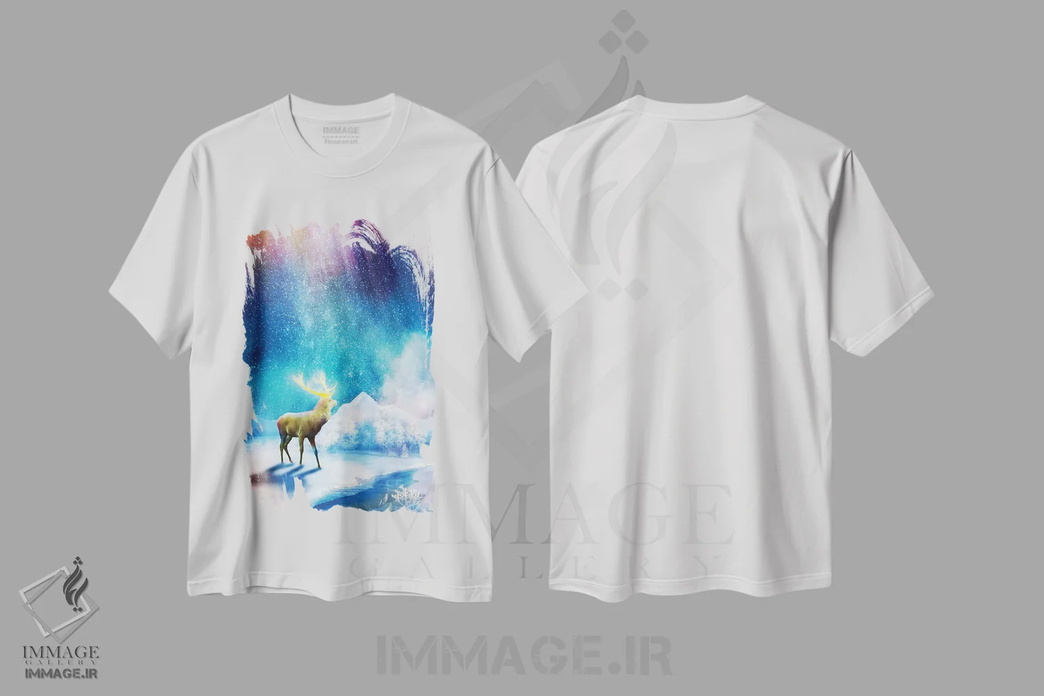 تیشرت سفید طرح دار شفق قطبی گوزنی، دکور تعطیلات اثر دیوگو وریسی مو | immage.ir