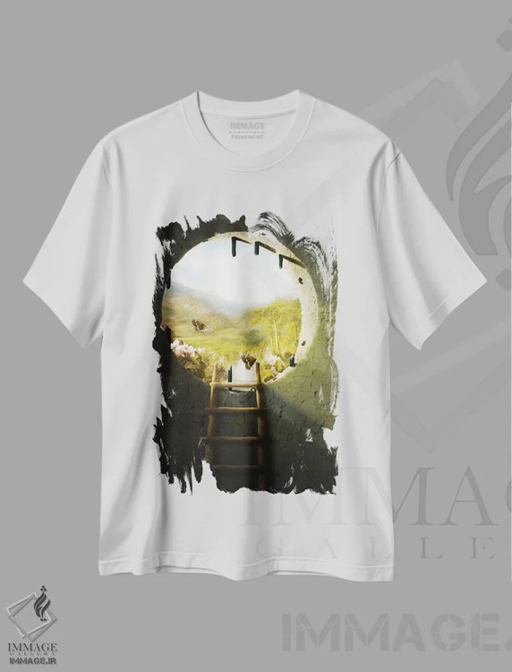 تیشرت سفید طرح دار فرار، مدیوم اثر دیوگو وریسی مو | immage.ir