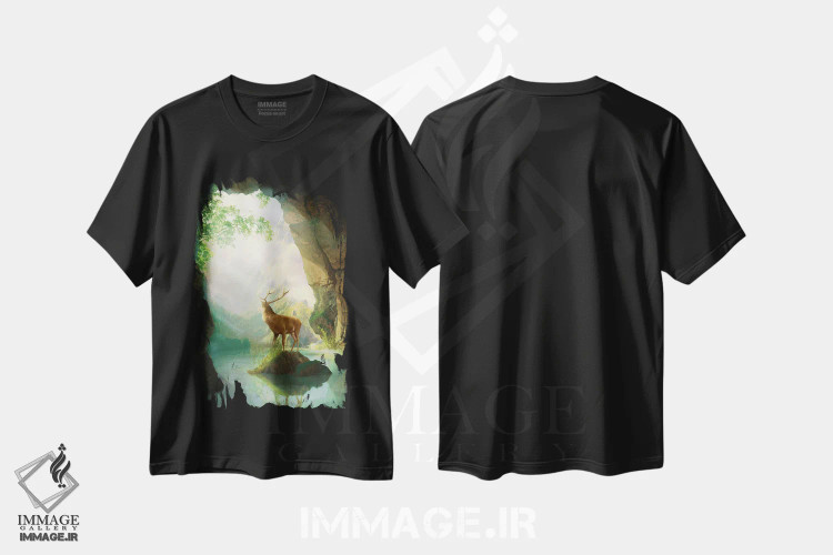تیشرت مشکی طرح دار طلوع گوزنی، مدیوم اثر دیوگو وریسی مو | immage.ir
