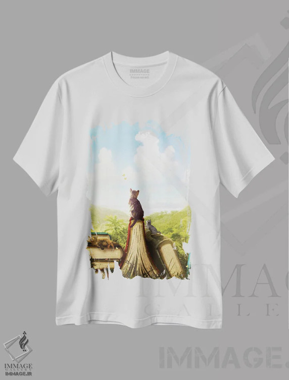 تیشرت سفید طرح دار داستان های گربه ای، مدیوم اثر دیوگو وریسی مو | immage.ir