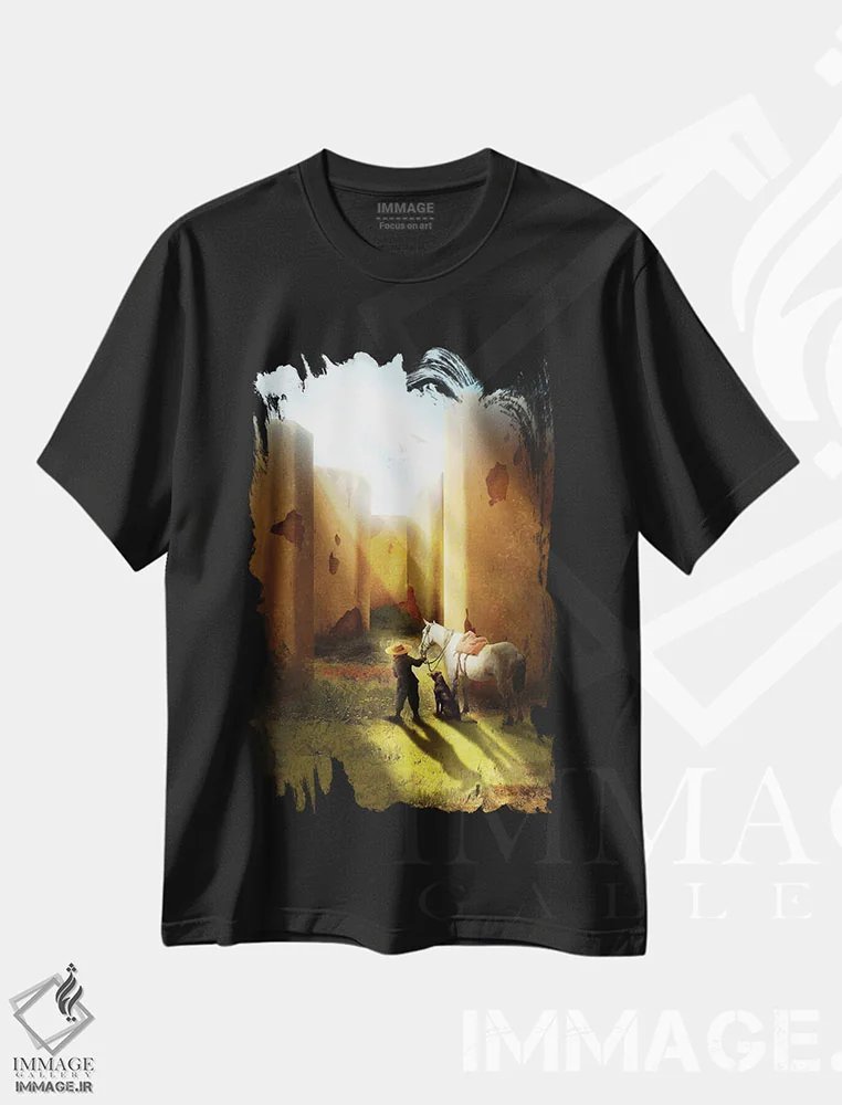 تیشرت مشکی طرح دار درون هزارتو، مدیوم اثر دیوگو وریسی مو | immage.ir