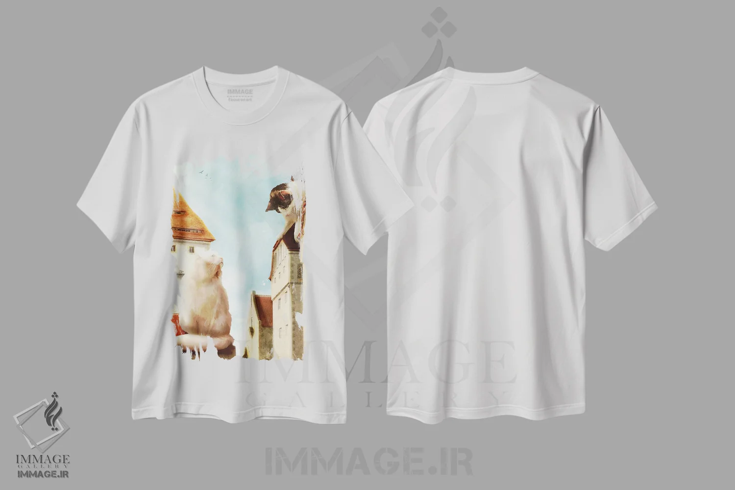 تیشرت سفید طرح دار همسایه های گربه ای، مدیوم اثر دیوگو وریسی مو | فروشگاه ایماژ