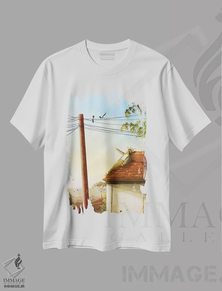 تیشرت سفید طرح دار روی پشت بام، مدیوم اثر دیوگو وریسی مو | فروشگاه ایماژ