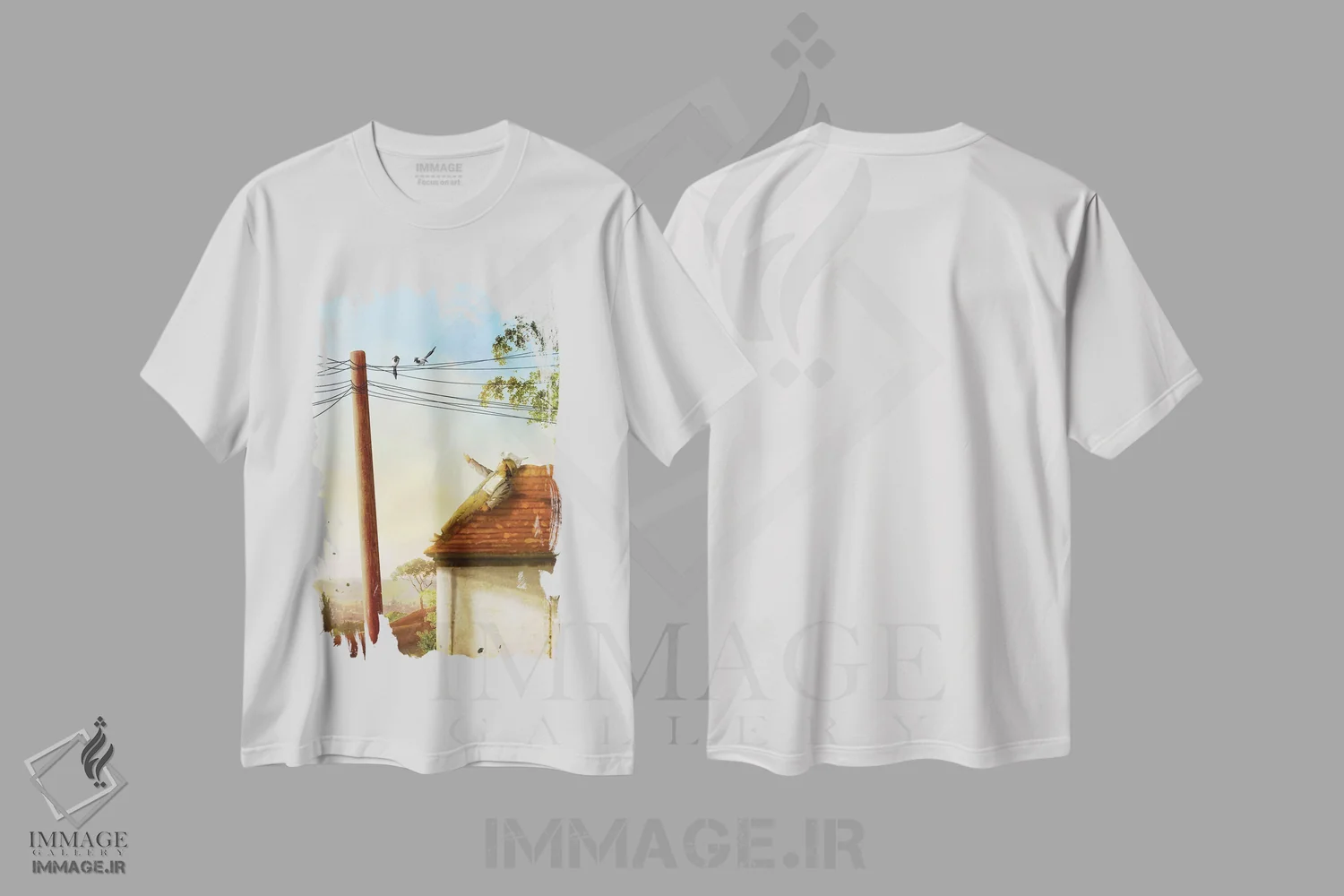 تیشرت سفید طرح دار روی پشت بام، مدیوم اثر دیوگو وریسی مو | فروشگاه ایماژ