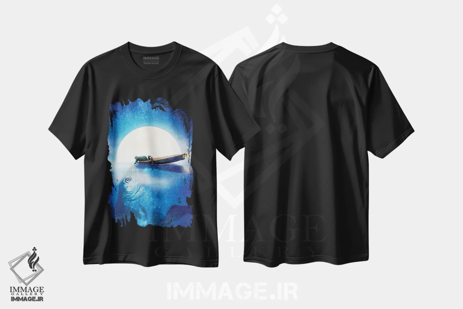 تیشرت مشکی طرح دار ماهی در آب، مدیوم اثر دیوگو وریسی مو | فروشگاه ایماژ