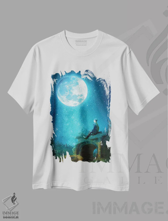 تیشرت سفید طرح دار ماه آبی، وینتیج و رترو اثر دیوگو وریسی مو | فروشگاه ایماژ