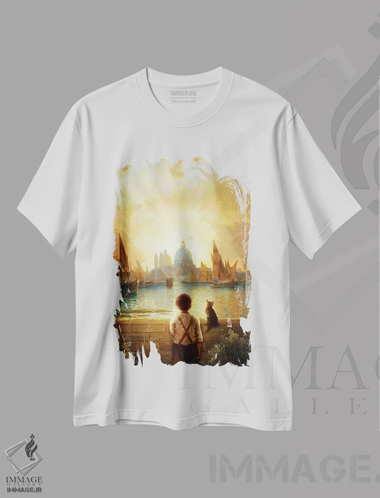 تیشرت سفید طرح دار آسمانی دیگر، وینتیج و رترو اثر دیوگو وریسی مو | فروشگاه ایماژ