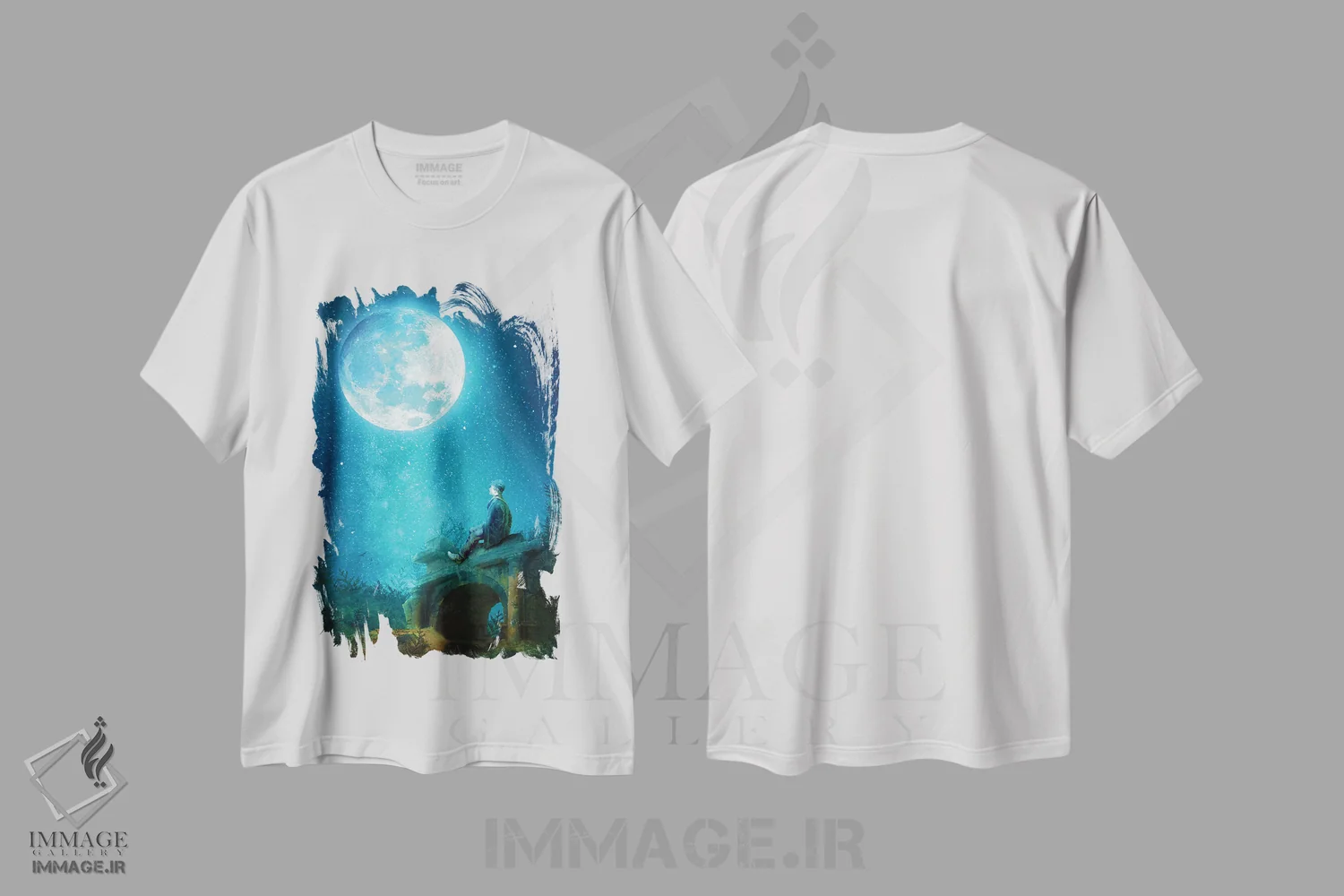 تیشرت سفید طرح دار ماه آبی، وینتیج و رترو اثر دیوگو وریسی مو | فروشگاه ایماژ