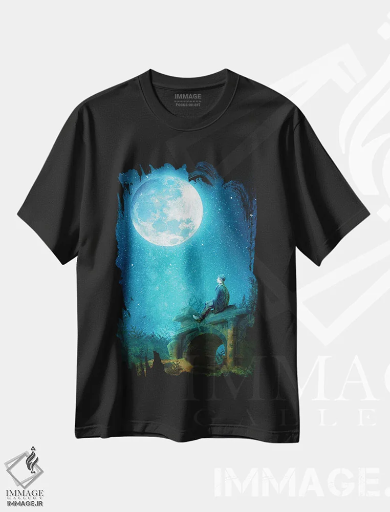 تیشرت مشکی طرح دار ماه آبی، وینتیج و رترو اثر دیوگو وریسی مو | immage.ir