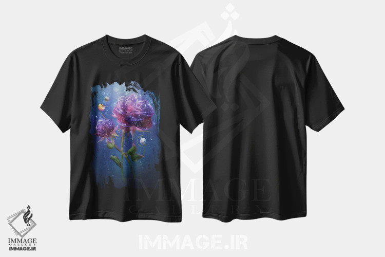 تیشرت مشکی طرح دار گل کیهانی، تزئینی اثر دیوگو وریسی مو | فروشگاه ایماژ