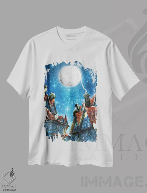 تیشرت سفید طرح دار رویاهای گربه ای، هنر فاخر معاصر اثر دیوگو وریسی مو | فروشگاه ایماژ