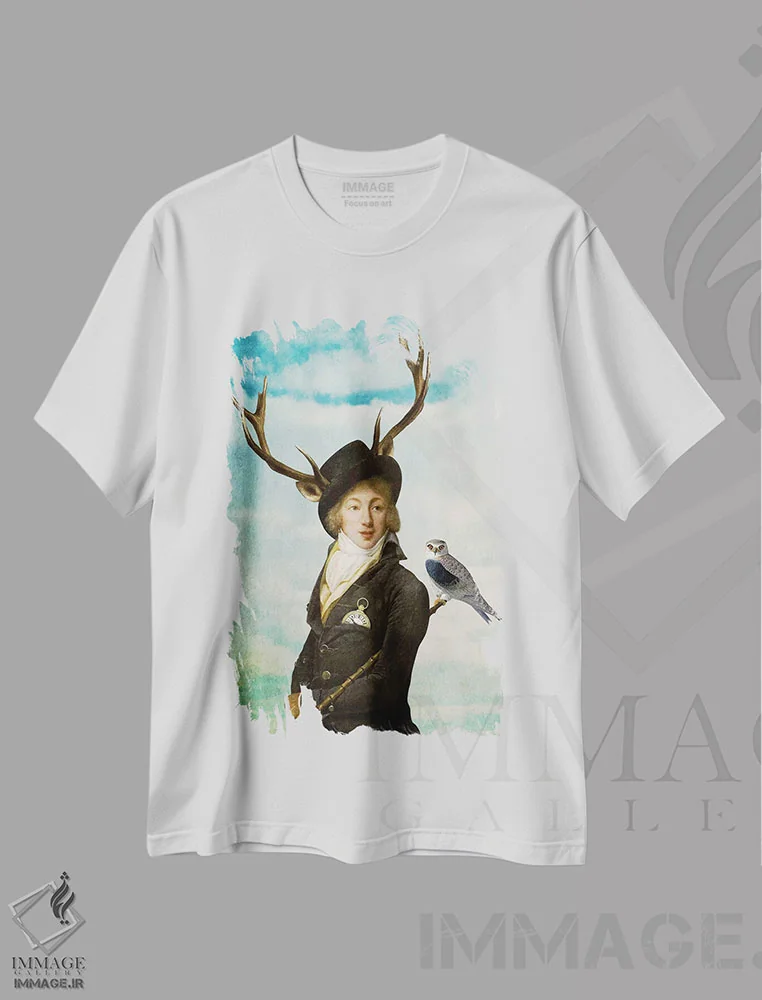 تیشرت سفید طرح دار آقای آگوست، هنر فاخر معاصر اثر دیوگو وریسی مو | فروشگاه ایماژ