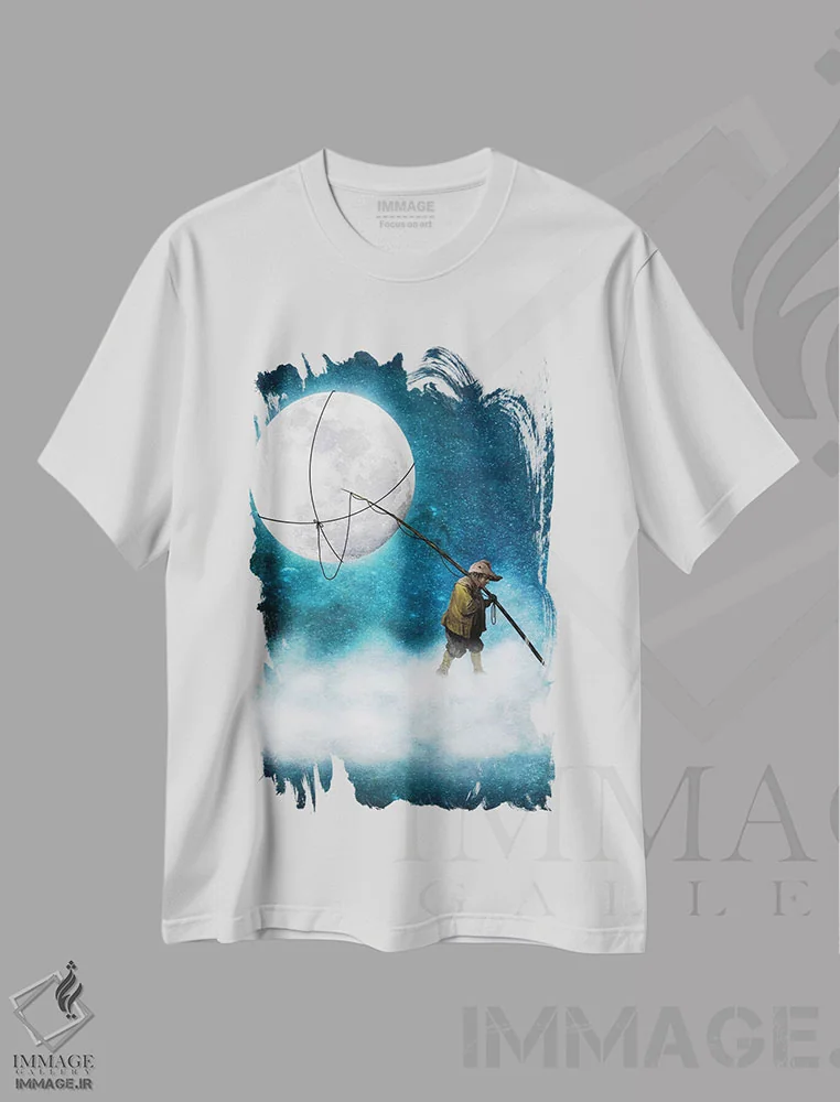 تیشرت سفید طرح دار راه رفتن روی ماه، هنر فاخر معاصر اثر دیوگو وریسی مو | immage.ir