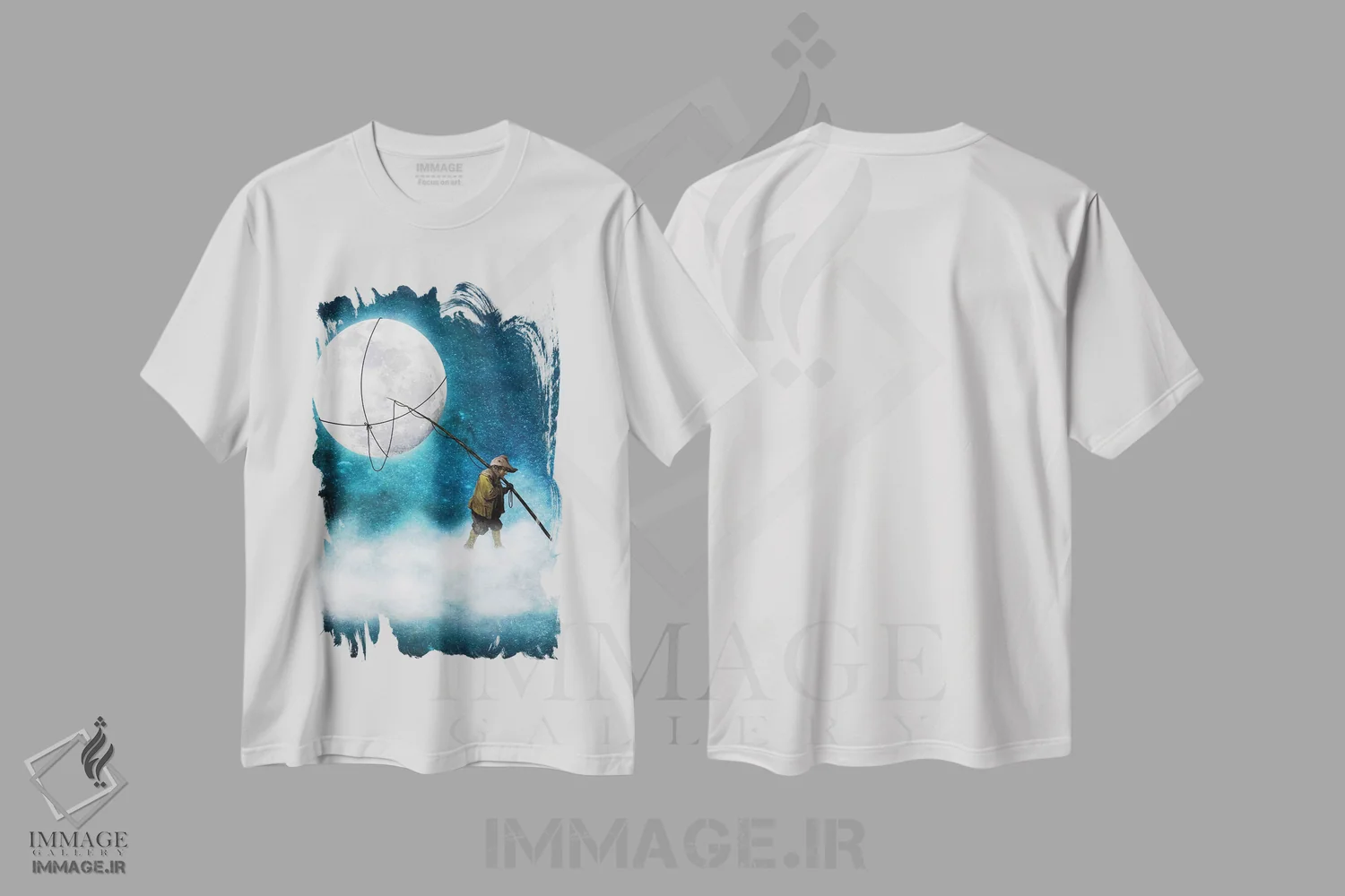 تیشرت سفید طرح دار راه رفتن روی ماه، هنر فاخر معاصر اثر دیوگو وریسی مو | immage.ir