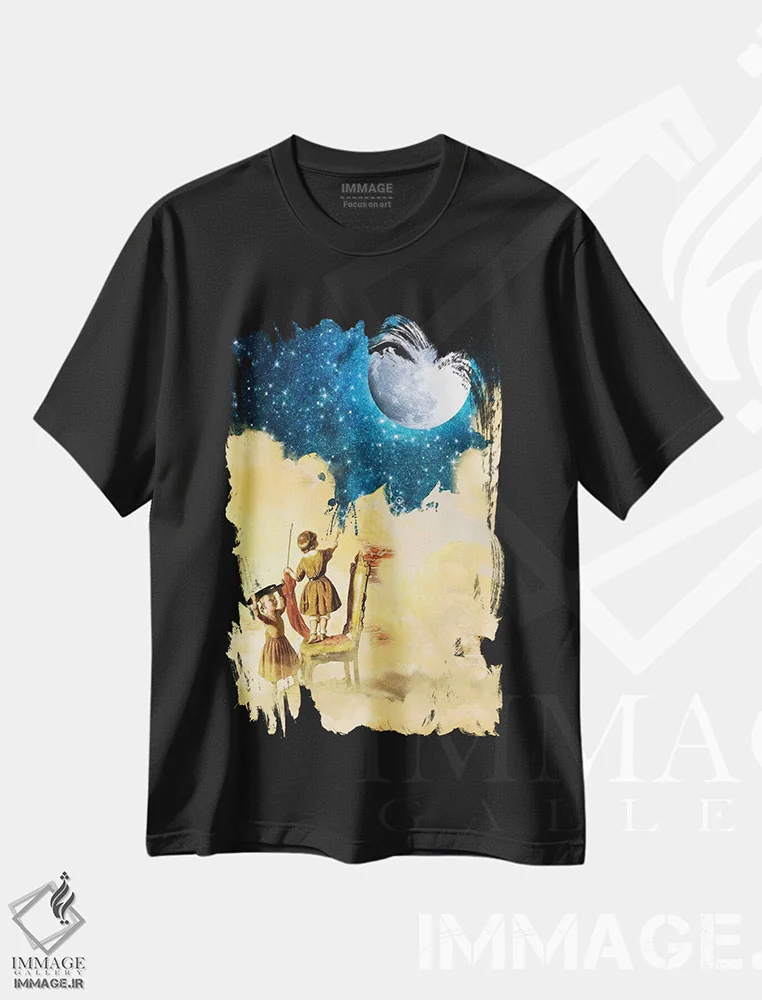 تیشرت مشکی طرح دار کشیدن ستاره ها، هنر فاخر معاصر اثر دیوگو وریسی مو | فروشگاه ایماژ