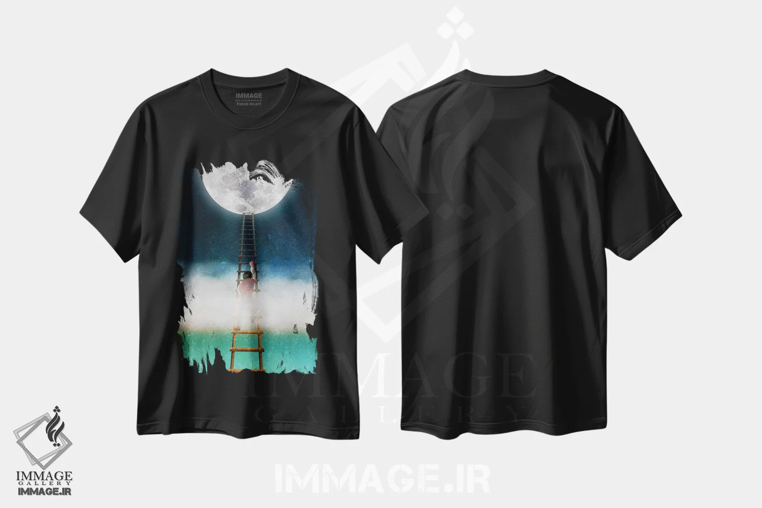 تیشرت مشکی طرح دار دست یابی به ماه ۲، هنر فاخر معاصر اثر دیوگو وریسی مو | immage.ir
