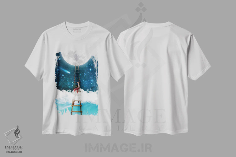 تیشرت سفید طرح دار دست یابی به ماه ۱، هنر فاخر معاصر اثر دیوگو وریسی مو | immage.ir