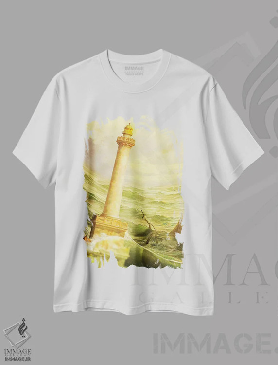 تیشرت سفید طرح دار سقوط اسکندریه، هنر فاخر معاصر اثر دیوگو وریسی مو | فروشگاه ایماژ