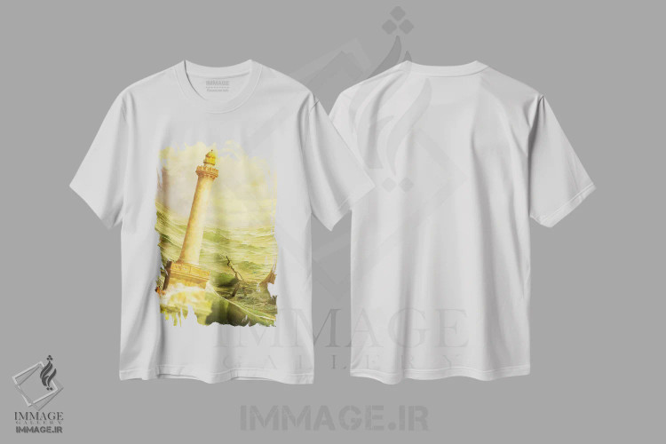 تیشرت سفید طرح دار سقوط اسکندریه، هنر فاخر معاصر اثر دیوگو وریسی مو | فروشگاه ایماژ