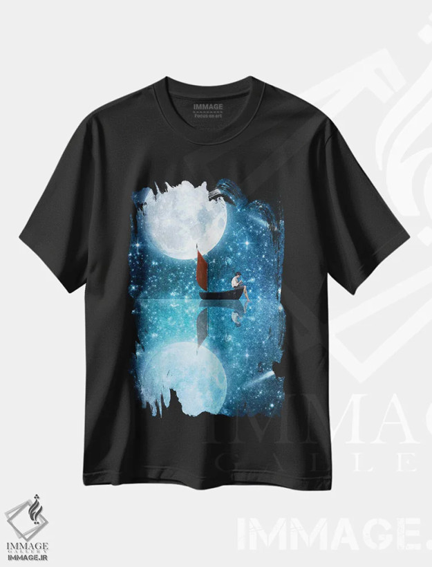 تیشرت مشکی طرح دار ماه و من، هنر دیجیتال اثر دیوگو وریسی مو | فروشگاه ایماژ