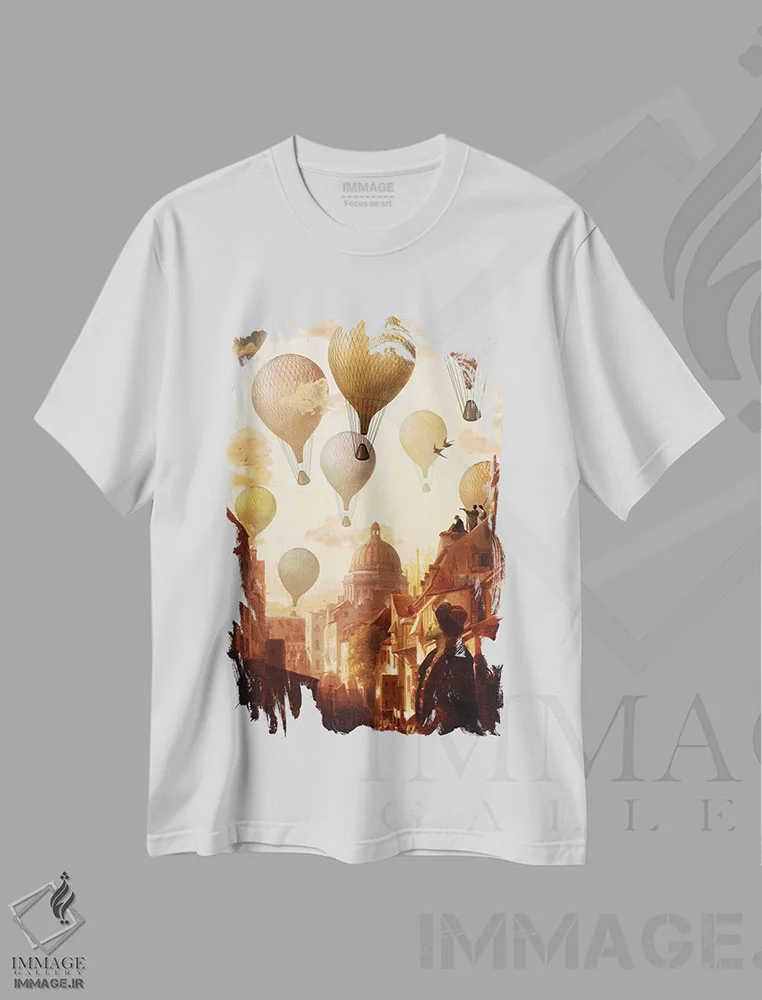 تیشرت سفید طرح دار سفر به ناشناخته ها، هنر فاخر معاصر اثر دیوگو وریسی مو | فروشگاه ایماژ