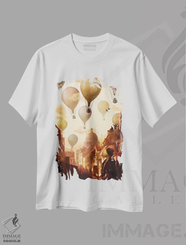 تیشرت سفید طرح دار سفر به ناشناخته ها، هنر فاخر معاصر اثر دیوگو وریسی مو | فروشگاه ایماژ