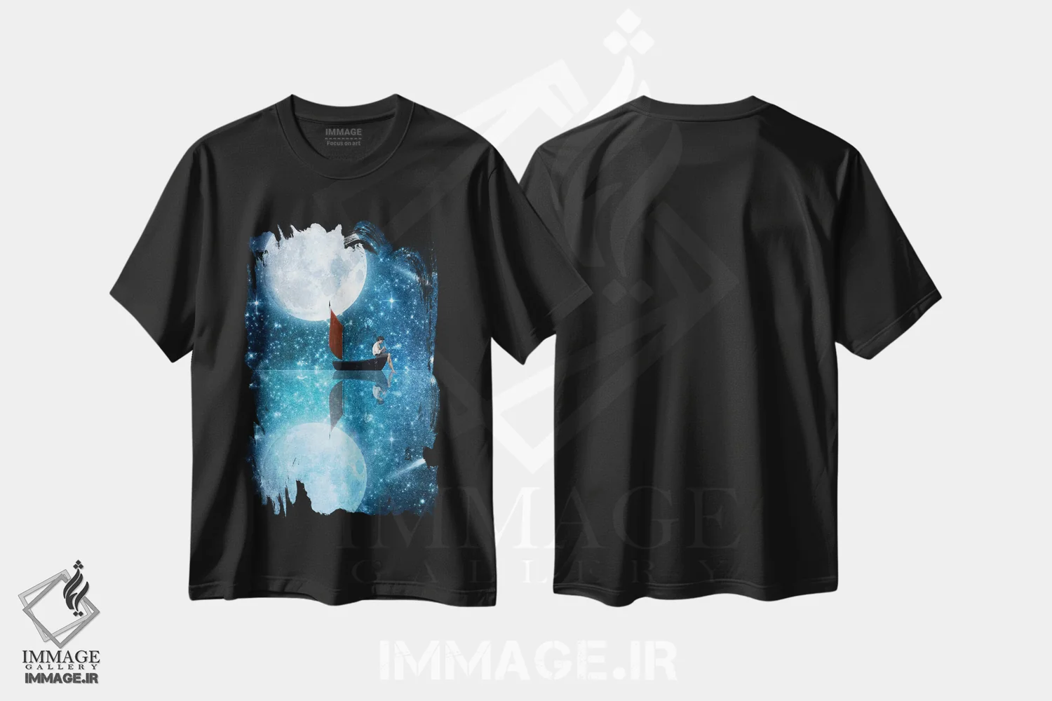 تیشرت مشکی طرح دار ماه و من، هنر دیجیتال اثر دیوگو وریسی مو | فروشگاه ایماژ