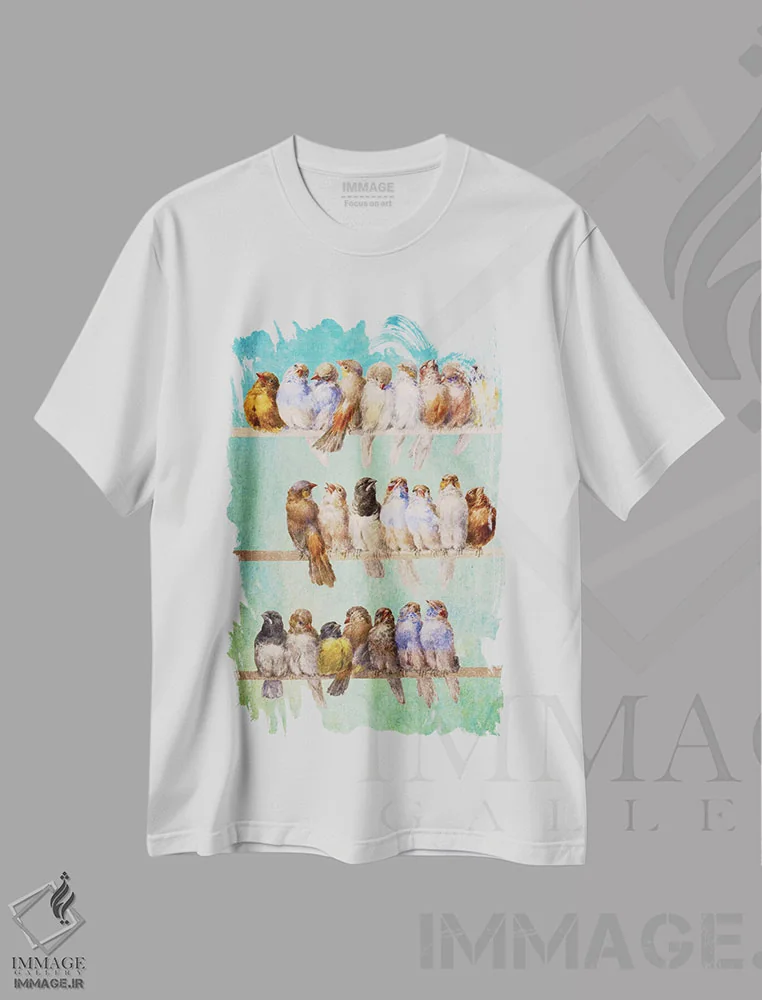تیشرت سفید طرح دار پرنده ها پرنده ها پرنده ها، هنر فاخر معاصر اثر دیوگو وریسی مو | immage.ir