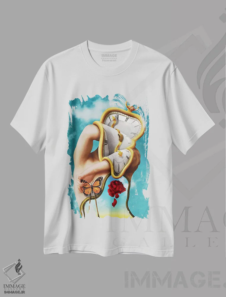 تیشرت سفید طرح دار تداوم زمان، هنر فاخر معاصر اثر دیوگو وریسی مو | فروشگاه ایماژ