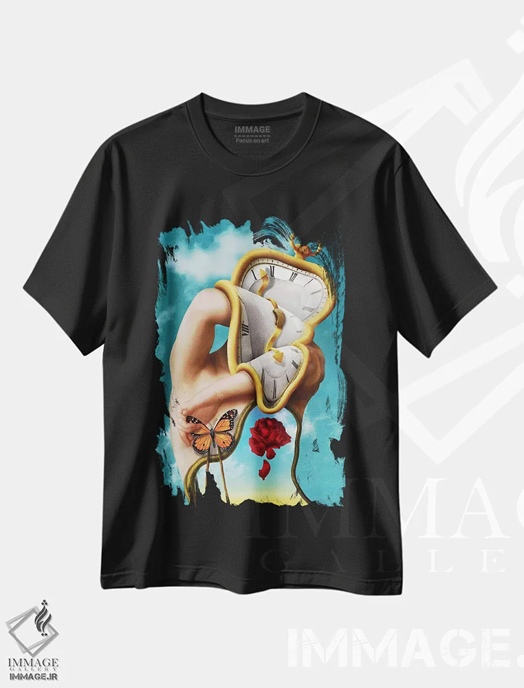 تیشرت مشکی طرح دار تداوم زمان، هنر فاخر معاصر اثر دیوگو وریسی مو | immage.ir