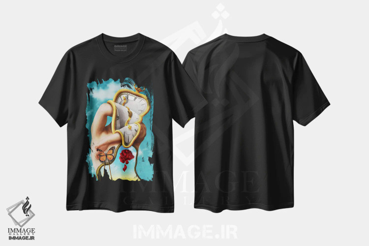 تیشرت مشکی طرح دار تداوم زمان، هنر فاخر معاصر اثر دیوگو وریسی مو | immage.ir