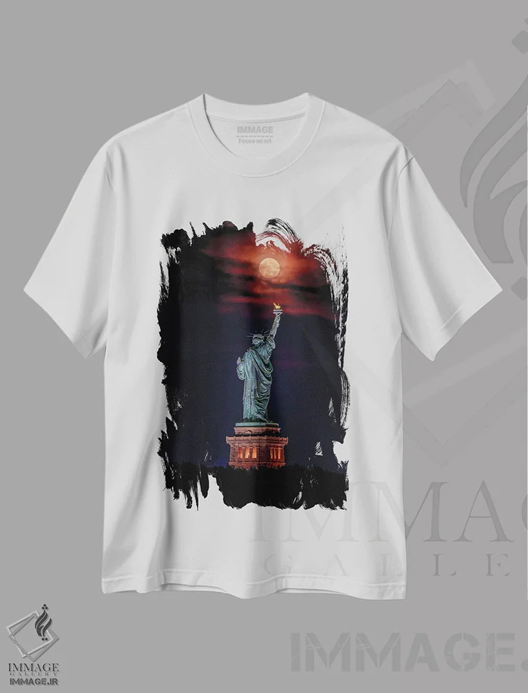 تیشرت سفید طرح دار طلوع ماه آزادی ۳، تزئینی اثر دیوید گاردینر | فروشگاه ایماژ