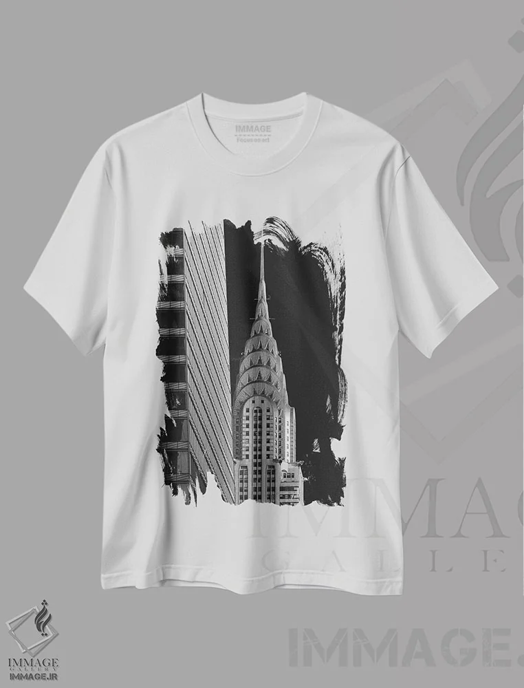 تیشرت سفید طرح دار کریسلر زیر چشمی، عکاسی سیاه و سفید اثر دیوید گاردینر | فروشگاه ایماژ
