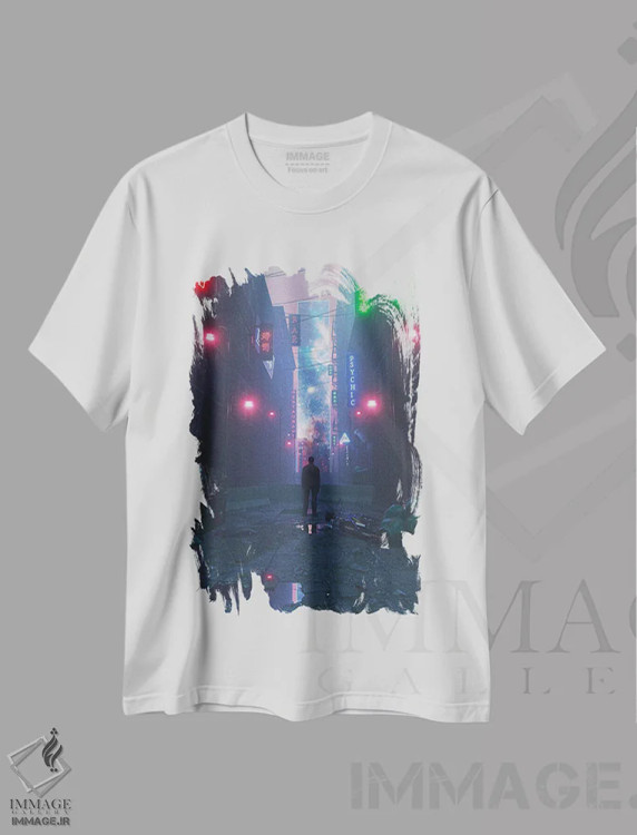 تیشرت سفید طرح دار فراتر از کوچه پشتی، دکوراسیون جایگزین اثر داوانش آتری | فروشگاه ایماژ