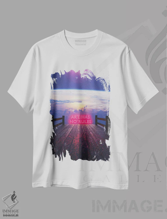 تیشرت سفید طرح دار دستاورد، دکوراسیون جایگزین اثر داوانش آتری | فروشگاه ایماژ