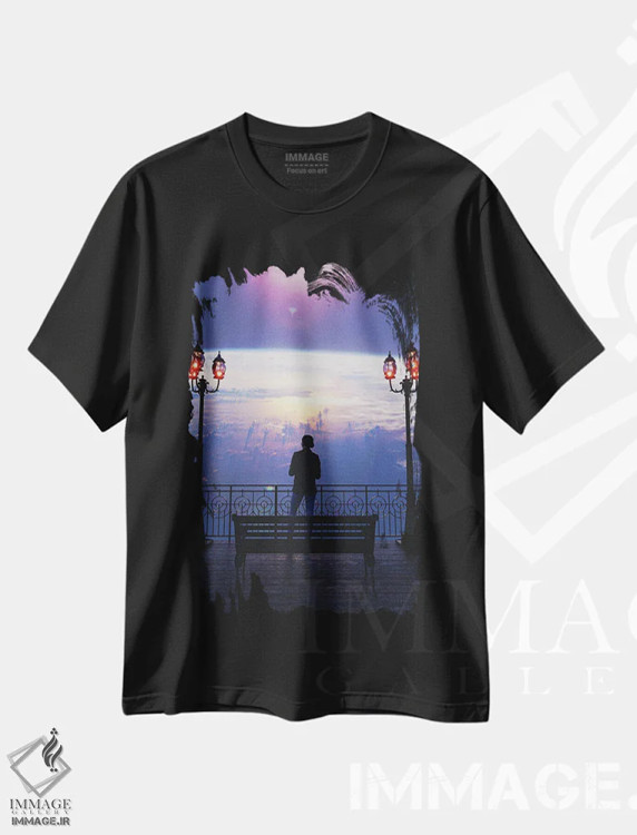 تیشرت مشکی طرح دار کنار اسکله، دکوراسیون جایگزین اثر داوانش آتری | فروشگاه ایماژ