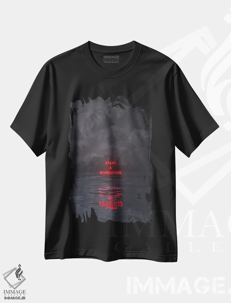 تیشرت مشکی طرح دار یک انقلاب، دکوراسیون جایگزین اثر داوانش آتری | immage.ir