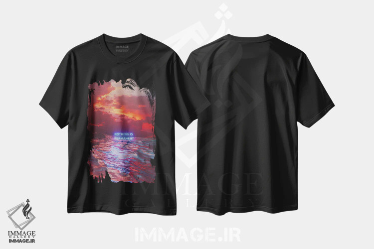 تیشرت مشکی طرح دار هیچ چیز همیشگی نیست، دکوراسیون جایگزین اثر داوانش آتری | فروشگاه ایماژ