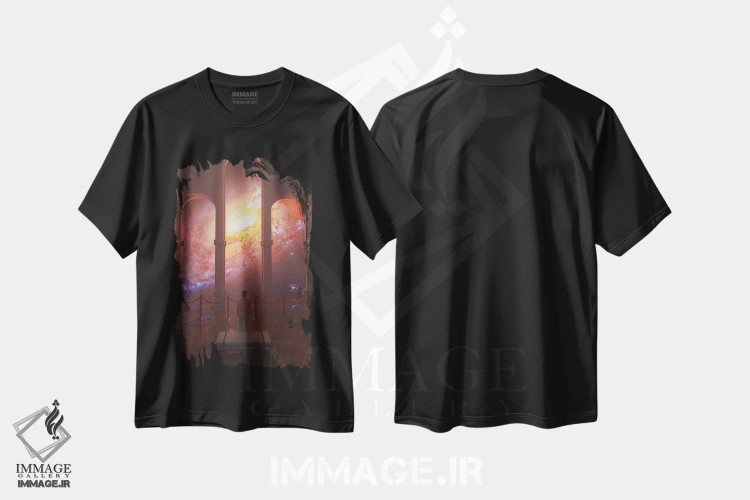 تیشرت مشکی طرح دار موزهٔ فضا، دکوراسیون جایگزین اثر داوانش آتری | فروشگاه ایماژ