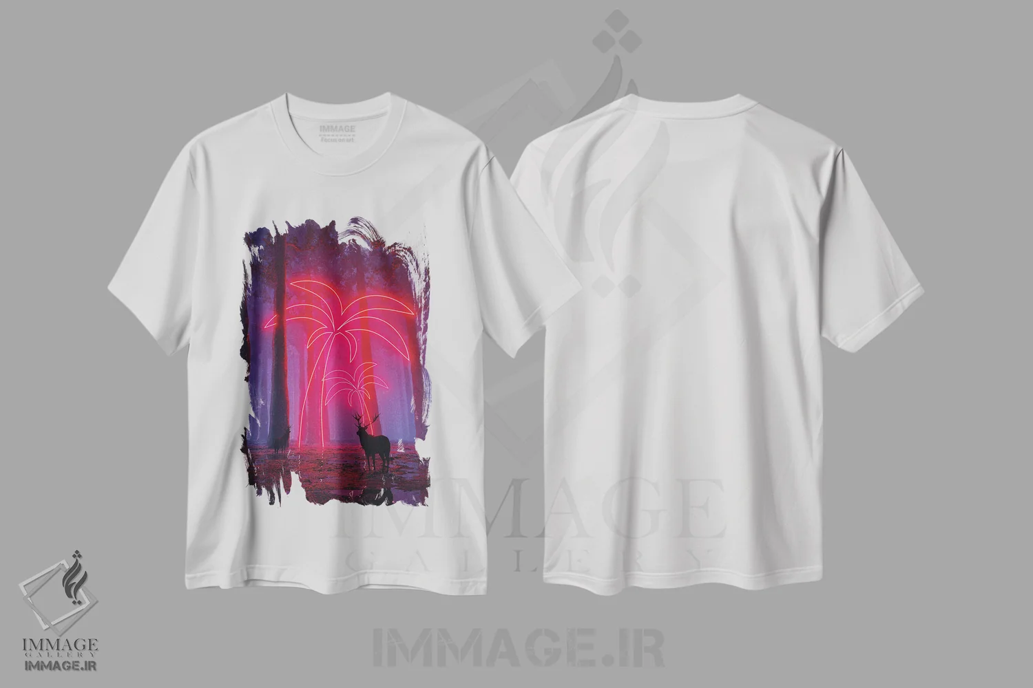 تیشرت سفید طرح دار درختان نئونی، دکوراسیون جایگزین اثر داوانش آتری | فروشگاه ایماژ