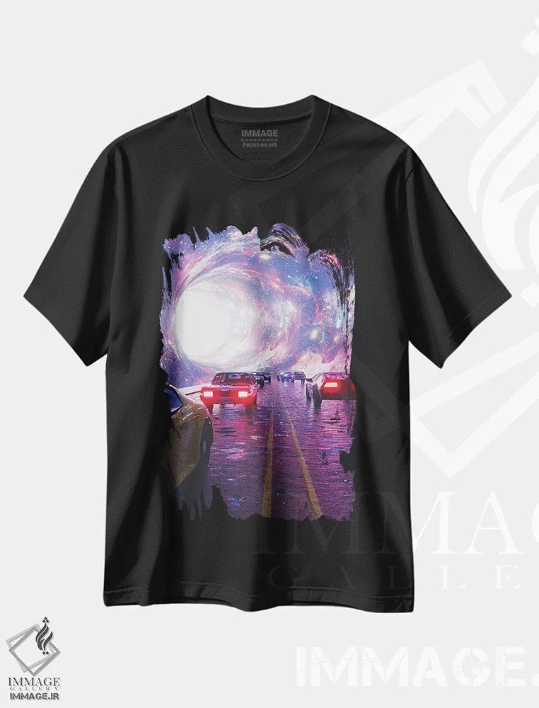 تیشرت مشکی طرح دار سفر، دکوراسیون جایگزین اثر داوانش آتری | فروشگاه ایماژ