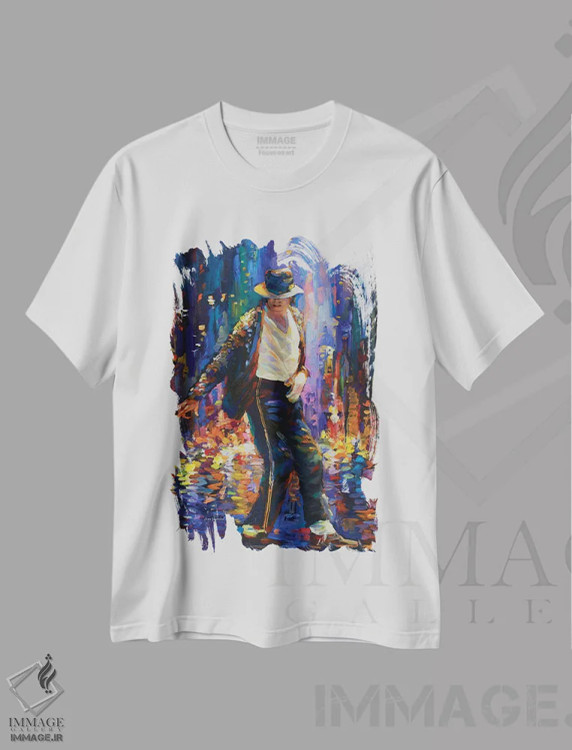 تیشرت سفید طرح دار مایکل جکسون، هنر آمریکایی آفریقایی تبار اثر لئون دوونیس | فروشگاه ایماژ