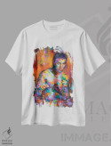 تیشرت سفید طرح دار علی، اسطورهٔ بوکس، هنر آمریکایی آفریقایی تبار اثر لئون دوونیس | فروشگاه ایماژ